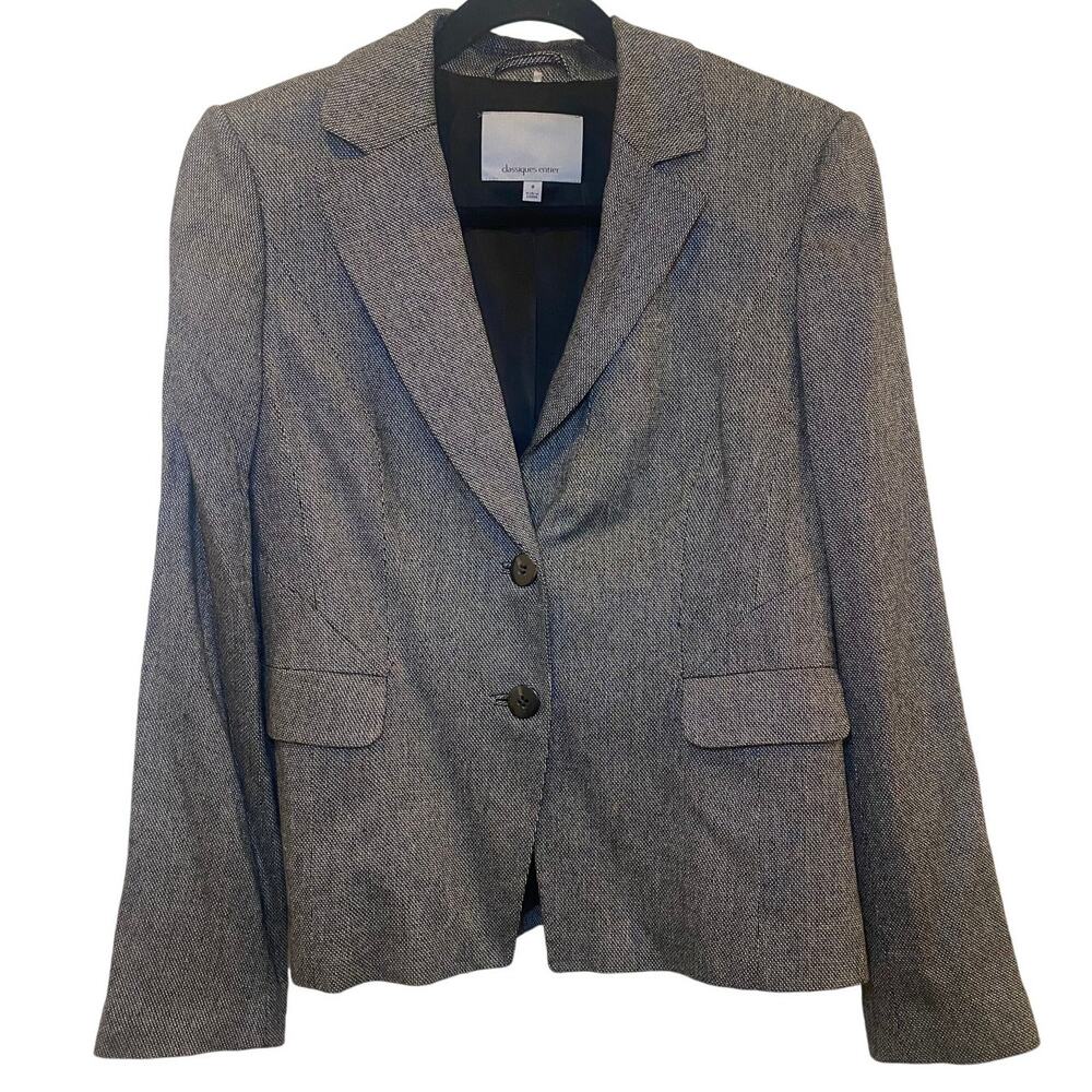 Classiques Entier Black White Wool Blend Padded Blazer Size 8 Preppy Academia